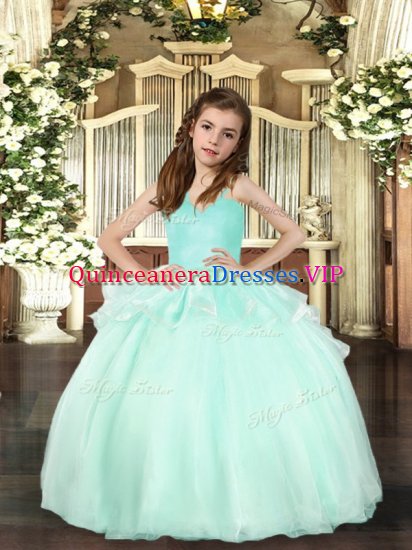 Aqua Blue Straps Lace Up Beading Child Pageant Dress Sleeveless - Click Image to Close