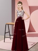 Colorful Floor Length Burgundy Quinceanera Court Dresses Scoop Sleeveless Zipper