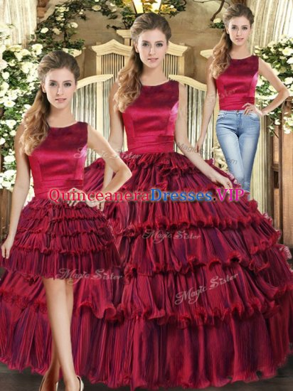 Wine Red Lace Up Vestidos de Quinceanera Ruffled Layers Sleeveless Floor Length - Click Image to Close