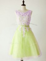 Yellow Green A-line Scoop Sleeveless Tulle Knee Length Lace Up Lace Dama Dress for Quinceanera