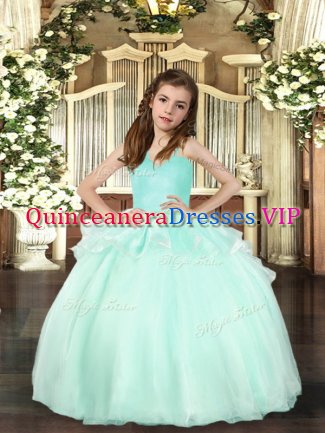 Aqua Blue Straps Lace Up Beading Child Pageant Dress Sleeveless