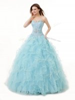 Pretty Sweetheart Sleeveless Sweet 16 Dresses Floor Length Beading and Ruffles Light Blue Organza(SKU QMT002BIZ)