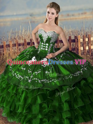 Elegant Sweetheart Sleeveless Satin and Organza Sweet 16 Quinceanera Dress Embroidery and Ruffles Lace Up