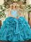 Teal Sweet 16 Dress Sweet 16 and Quinceanera with Beading and Appliques and Ruffles Straps Sleeveless Lace Up