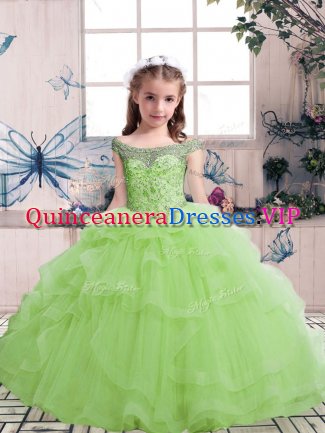 Scoop Sleeveless Lace Up Little Girls Pageant Dress Yellow Green Tulle