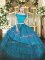 Trendy Teal Quinceanera Dresses Military Ball and Sweet 16 and Quinceanera with Embroidery and Ruffled Layers Off The Shoulder Short Sleeves Zipper