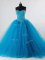 Colorful Floor Length Baby Blue 15th Birthday Dress Tulle Sleeveless Beading