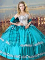 Aqua Blue Lace Up 15th Birthday Dress Beading and Embroidery Sleeveless Floor Length