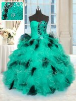 Free and Easy Beading and Ruffles Vestidos de Quinceanera Turquoise Lace Up Sleeveless Floor Length