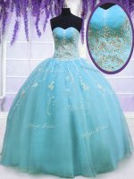 Delicate Sweetheart Sleeveless Zipper Quince Ball Gowns Baby Blue Organza