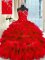Red Sleeveless Floor Length Beading and Ruffles Lace Up Quinceanera Dress