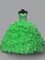 Popular Green Sleeveless Beading and Ruffles Floor Length Quinceanera Dresses