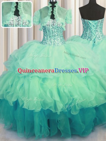 Visible Boning Bling-bling Multi-color Sleeveless Organza Lace Up Quinceanera Dress for Military Ball and Sweet 16 and Quinceanera - Click Image to Close