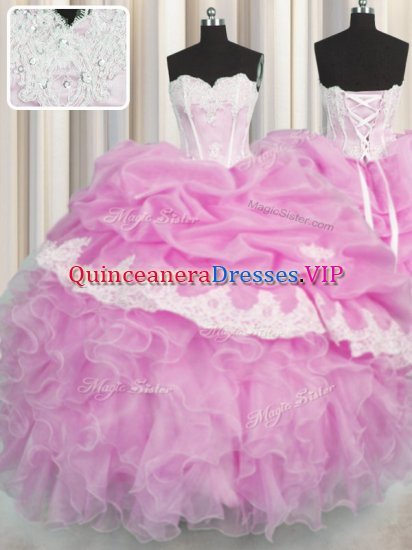 Discount Pick Ups Floor Length Ball Gowns Sleeveless Pink 15th Birthday Dress Lace Up - Click Image to Close