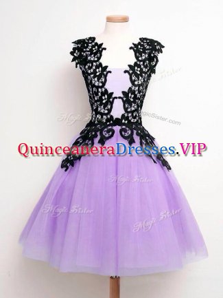 Fancy Tulle Sleeveless Knee Length Quinceanera Court Dresses and Lace