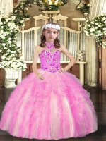 Lilac Halter Top Lace Up Appliques Little Girls Pageant Dress Wholesale Sleeveless(SKU PAG1065-1BIZ)