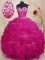 Hot Selling Sleeveless Floor Length Beading and Ruffles Lace Up Quinceanera Gowns with Fuchsia