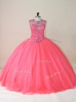 Floor Length Ball Gowns Sleeveless Watermelon Red Sweet 16 Dresses Lace Up