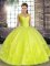 Artistic Yellow Green Sleeveless Beading and Appliques Floor Length Sweet 16 Dress