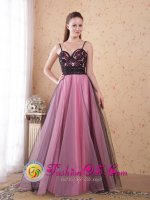 Appliques Rose Pink Floor-length Tulle A-Line / Princess Spaghetti Straps Quinceanera Dama Dress For Spring in Vero Beach FL