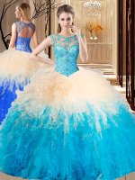 Floor Length Backless Quince Ball Gowns Multi-color for Prom and Military Ball and Sweet 16 and Quinceanera with Beading and Ruffles