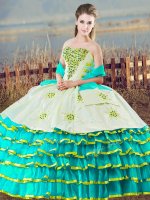 Sleeveless Floor Length Beading and Ruffled Layers Lace Up Sweet 16 Quinceanera Dress with Aqua Blue(SKU XBQD163-7BIZ)