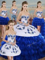 On Sale Royal Blue Sleeveless Organza Lace Up Ball Gown Prom Dress for Military Ball and Sweet 16 and Quinceanera