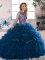 Adorable Royal Blue Sleeveless Floor Length Beading and Ruffles Lace Up Sweet 16 Dresses