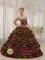 Saint BonaventureNY Modest Brown Quinceanera Dress In Georgia Sweetheart Taffeta and Leopard or zebra Ruffles Ball Gown