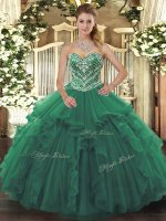 Green Lace Up Sweetheart Beading and Ruffles Vestidos de Quinceanera Tulle Sleeveless