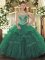 Green Lace Up Sweetheart Beading and Ruffles Vestidos de Quinceanera Tulle Sleeveless