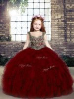 Stylish Tulle Sleeveless Floor Length Pageant Dress and Beading and Ruffles