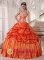 Naumburg Rust Red Quinceanera Dress With Appliques Decorate Bodice and Pick-ups Sweetheart Taffeta Ball Gown