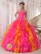 Tanum Sweden Organza Orange Red and Hot Pink Ruffles Beaded Decorate Sweetheart Quinceanera Dress For Sweet 16