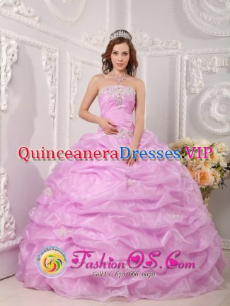 Florida Argentina Exclusive lavender Quinceanera Dress Strapless Organza Appliques Layered Pick-ups Ball Gown