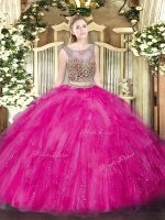 Designer Hot Pink Sleeveless Tulle Lace Up Sweet 16 Dresses for Military Ball and Sweet 16 and Quinceanera(SKU SJQDDT1488002-2BIZ)