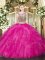 Designer Hot Pink Sleeveless Tulle Lace Up Sweet 16 Dresses for Military Ball and Sweet 16 and Quinceanera
