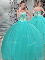 Dazzling Turquoise Ball Gowns Beading Quince Ball Gowns Lace Up Tulle Sleeveless Floor Length(SKU PSSW0729MTBIZ)