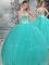 Dazzling Turquoise Ball Gowns Beading Quince Ball Gowns Lace Up Tulle Sleeveless Floor Length