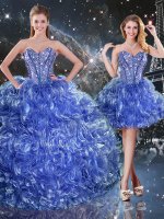 Free and Easy Blue Sleeveless Organza Lace Up Military Ball Dresses For Women for Military Ball and Sweet 16 and Quinceanera