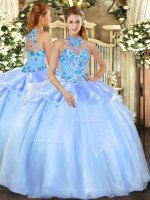 Baby Blue Sleeveless Embroidery Floor Length Quinceanera Dress