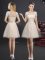 Free and Easy Champagne Short Sleeves Lace and Appliques and Belt Mini Length Dama Dress for Quinceanera