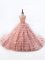 Pink Pageant Gowns For Girls Wedding Party with Beading and Ruffled Layers Scoop Sleeveless Court Train Lace Up