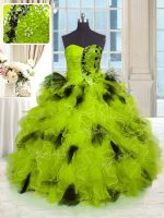 Fashion Multi-color Tulle Lace Up Quinceanera Dress Sleeveless Floor Length Beading and Ruffles