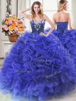 Floor Length Royal Blue Sweet 16 Quinceanera Dress Organza Sleeveless Beading and Ruffles(SKU PSSW0380MT-1BIZ)