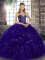 Stunning Floor Length Lace Up Quince Ball Gowns Purple for Military Ball and Sweet 16 and Quinceanera with Beading and Ruffles