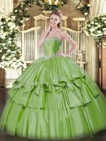 Glittering Floor Length Ball Gowns Sleeveless Yellow Green 15 Quinceanera Dress Lace Up