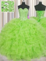 Fancy Visible Boning Organza Sweetheart Sleeveless Lace Up Beading and Ruffles 15 Quinceanera Dress in