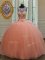 Scoop Sleeveless Tulle Quince Ball Gowns Beading and Sequins Lace Up