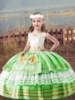 Satin Lace Up Off The Shoulder Sleeveless Floor Length Little Girl Pageant Dress Embroidery(SKU XBLD022-2BIZ)